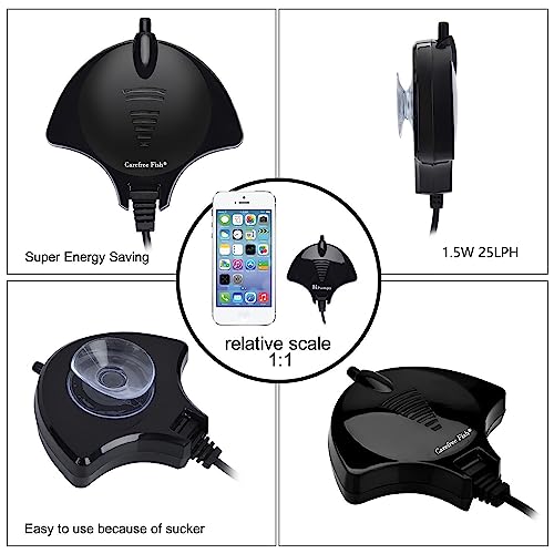 Carefree Fish Manta Ray 1.5W Mini Air Pump with Accessories Tube and Tiny Air Stone Quiet Aerator Kit for Fish Tank 0.5-15 Gallon Fish Bowl Oxygen Pump