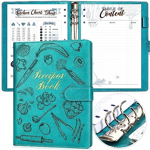 molekaus Recipe Book ，Blank Recipe Book to Write in Your Own Recipes，Recipe Notebook for Family Cooking， Removable Hardcover 7" x 10"Recipe Journal with 160 Pages-green