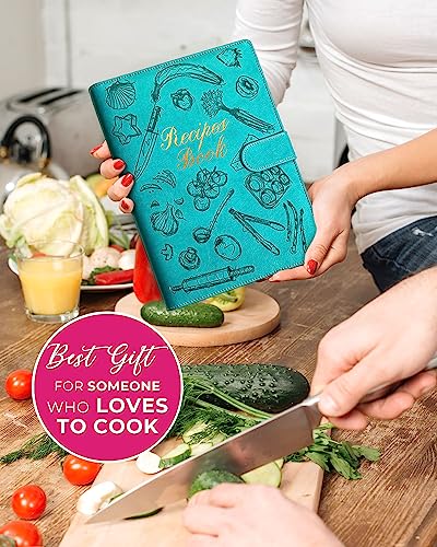 molekaus Recipe Book ，Blank Recipe Book to Write in Your Own Recipes，Recipe Notebook for Family Cooking， Removable Hardcover 7" x 10"Recipe Journal with 160 Pages-green