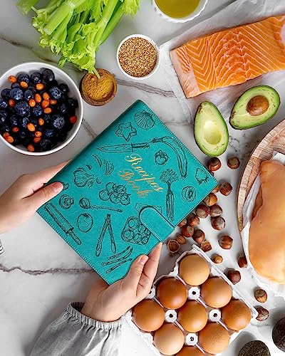 molekaus Recipe Book ，Blank Recipe Book to Write in Your Own Recipes，Recipe Notebook for Family Cooking， Removable Hardcover 7" x 10"Recipe Journal with 160 Pages-green