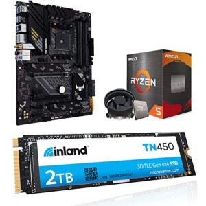 micro center amd ryzen 5 5600x 6-core desktop processor with wraith stealth cooler bundle with asus tuf gaming b550-plus motherboard and 2tb gen4x4 m.2 ssd