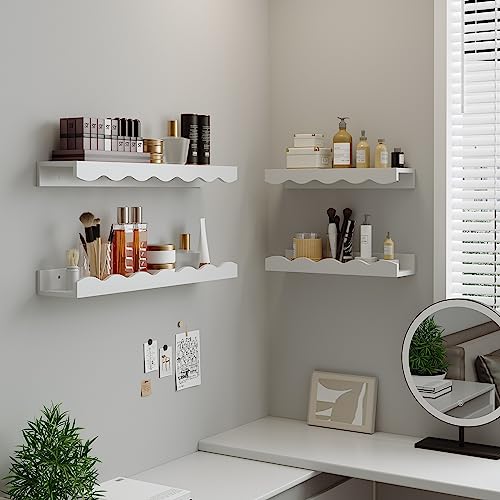 Floating Nursery Book Shelves Set of 2 Bathroom Shelves Over Toilet Modern Wood Storage Shelves for Wall Decor, Books, Toys, Photo Frames, Picture Ledge-White