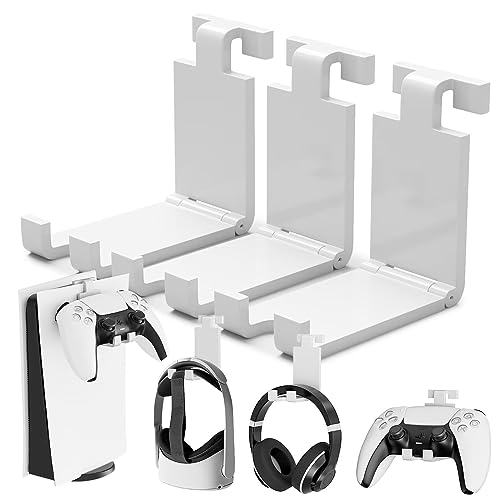 Gepicest PS5 Headset Holder Stand for Playstation 5 Console, Gaming Headset Hanger with Widen Hook for PS5 Controller, 3 Packs Gaming Headphones/Remote Accessories for Multi PS5 Stuff White