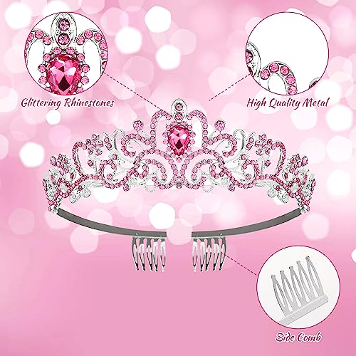 Birthday Girl Sash and Crown Set, Rhinestone Birthday Girl Headband Glitter Princess Birthday Sash And Crowns for Women Happy Birthday Tiara Accessories Favors (pink)