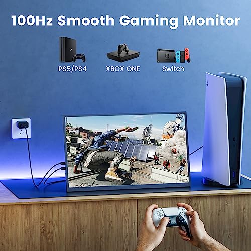 Lasitu Portable Monitor 18.5 Inch 100Hz 100% sRGB FHD 1080P Travel Monitor IPS HDR USB C Portable Screen HDMI Gaming Monitor External Monitor for Laptop PC Phone Xbox PS4-5 Switch with Kickstand