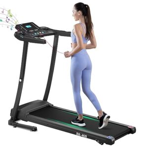 treadmills for home, folding treadmill with incline, 3hp 300 lbs weight capacity, foldable walking jogging running machine with 12 preset program, led display, bluetooth, wider running belt for office