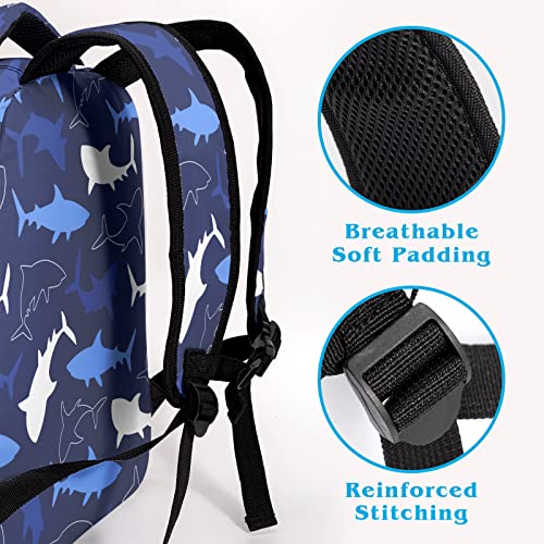 Dacawin Kids Backpack Blue Shark Elementary School Bag for Boys Girls Kids Ocean Themed Bookbag Lightweight Durable Simple Modern Backpacks for Travel Hiking Picnic