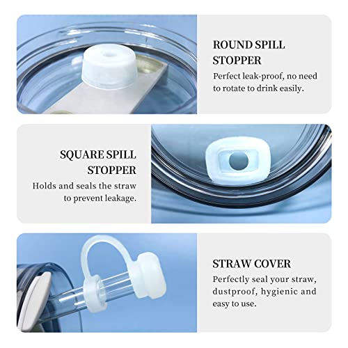EXQUILEG 9Pcs Silicone Spill Proof Stopper, Compatible for 30 & 40 OZ Stanley Cup, Stanley Cup Accessories with 3 Straw Cover Sets, 3 Round Leak Stoppers and 3 Square Spill Stoppers