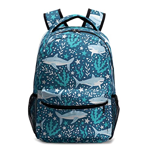 Dacawin Green Shark Kids Backpack for Boys Ocean Themed Backpacks Blue Lightweight Elementary Bookbags Durable Kindergarten School Bag for Student Girls Teens