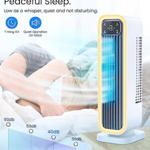 let'me Desk Fan, 14.6 Inch Oscillating Office Fan, 10000mAh Battery Operated Small Quiet Fan with 3 Speeds, 8H Timer and Night Light, Desk Tower Fan for Bedroom Office Home Desktop White