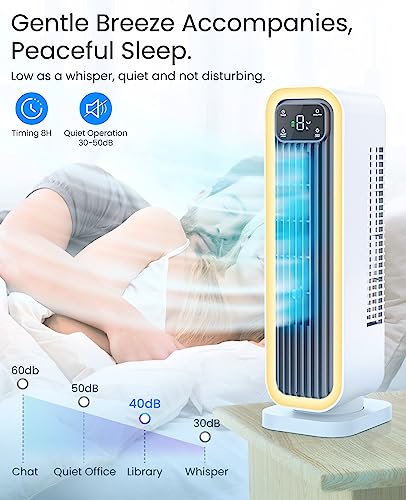 let'me Desk Fan, 14.6 Inch Oscillating Office Fan, 10000mAh Battery Operated Small Quiet Fan with 3 Speeds, 8H Timer and Night Light, Desk Tower Fan for Bedroom Office Home Desktop White