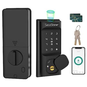 secustone smart lock - fingerprint door lock - keyless entry door lock - smart deadbolt lock for front door with 2 backup keys, door lock with keypad - 5 in 1 auto lock - black