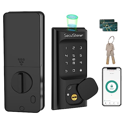 Secustone Smart Lock - Fingerprint Door Lock - Keyless Entry Door Lock - Smart Deadbolt Lock for Front Door with 2 Backup Keys, Door Lock with Keypad - 5 in 1 Auto Lock - Black