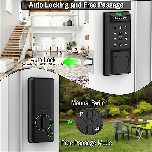 Secustone Smart Lock - Fingerprint Door Lock - Keyless Entry Door Lock - Smart Deadbolt Lock for Front Door with 2 Backup Keys, Door Lock with Keypad - 5 in 1 Auto Lock - Black