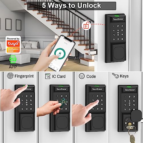 Secustone Smart Lock - Fingerprint Door Lock - Keyless Entry Door Lock - Smart Deadbolt Lock for Front Door with 2 Backup Keys, Door Lock with Keypad - 5 in 1 Auto Lock - Black