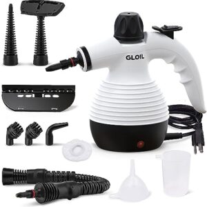 gloil handheld steam cleaner, steamer for cleaning, multipurpose portable steam cleaners for home use with safety lock and 10 accessory kit to remove grime, grease, and more, save time and effort