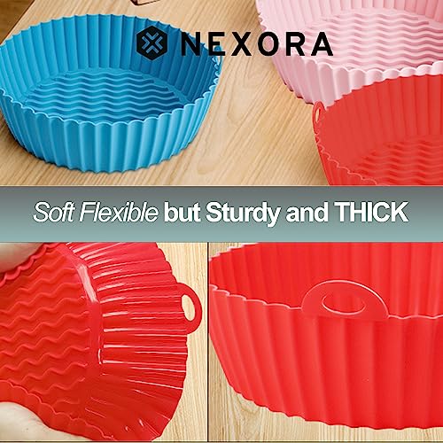 NEXORA 2-Pack Silicone Air Fryer Liners Reusable Air Fryer Silicone Basket Heat Resistant Easy Cleaning Air fryers Silicone Pot Round Compatible With Ninja Cosori Gourmia (7.5" (3to5 QT), Pink+Green)