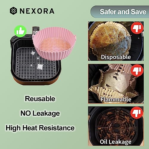 NEXORA 2-Pack Silicone Air Fryer Liners Reusable Air Fryer Silicone Basket Heat Resistant Easy Cleaning Air fryers Silicone Pot Round Compatible With Ninja Cosori Gourmia (7.5" (3to5 QT), Pink+Green)