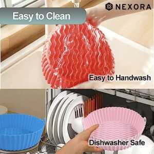 NEXORA 2-Pack Silicone Air Fryer Liners Reusable Air Fryer Silicone Basket Heat Resistant Easy Cleaning Air fryers Silicone Pot Round Compatible With Ninja Cosori Gourmia (7.5" (3to5 QT), Pink+Green)