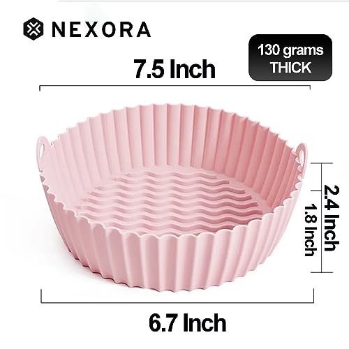 NEXORA 2-Pack Silicone Air Fryer Liners Reusable Air Fryer Silicone Basket Heat Resistant Easy Cleaning Air fryers Silicone Pot Round Compatible With Ninja Cosori Gourmia (7.5" (3to5 QT), Pink+Green)