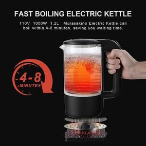 Murasakino Electric Kettle For Boiling Water,Fast Boiling Electric Tea Kettle, Hot Water Kettle Electric, Blue LED Light,Boil-Dry Protection, Auto Shut Off, BPA-Free Electric Glass Kettle.