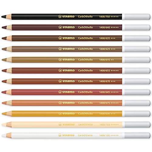 STABILO Chalk-Pastel Pencil CarbOthello - Pack of 12 - Warm Neutral Set