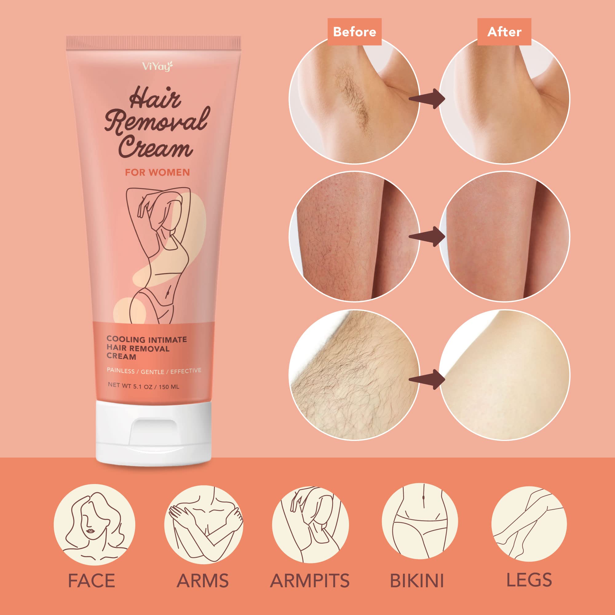 Hair Removal Cream for Women, Intimate Hair Removal Cream, Hair Removal Cream Sensitive Skin, Private Hair Removal Cream For Public Hair, Hair Remover Cream, Depilatory Cream for Pubic Hair, Body & Bikini Hair Removal Cream, For All Skin Types,150ml