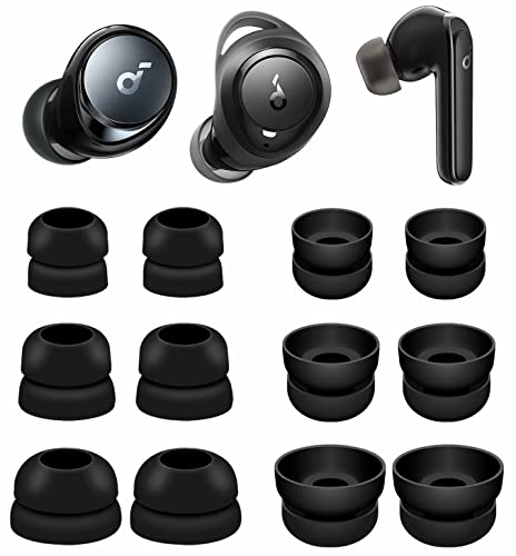 IiEXCEL Double Flange Compatible with Soundcore Space A40 Ear Tips, Noise Reduce Replacement Silicone Eartips Buds Cover Accessories Compatible with Soundcore Life P3 A1 Space A40 - S/M/L Black