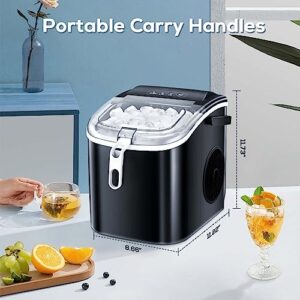 ZAFRO Ice Maker Countertop, Portable Ice Machine with Carry Handle, Self-Cleaning Ice Makers with Basket and Scoop, 9 Cubes in 6 Mins, 26 lbs per Day, Suitable for Kitchen, Camping, Party （Black）