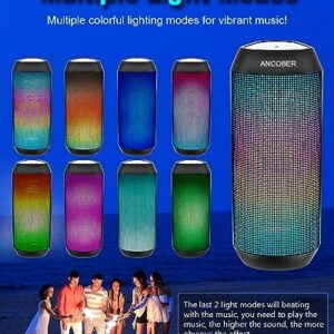 Wireless Bluetooth Speaker, Portable Speaker 15W Stereo Sound with Multi LED Light Dynamic Modes, IPX4 Waterproof Bluetooth Speakers, BT5.3, TWS Surround Pairing, Lightweight for Party Outdoor Camping