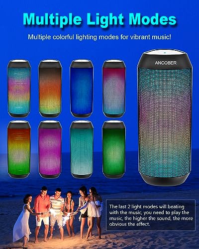 Wireless Bluetooth Speaker, Portable Speaker 15W Stereo Sound with Multi LED Light Dynamic Modes, IPX4 Waterproof Bluetooth Speakers, BT5.3, TWS Surround Pairing, Lightweight for Party Outdoor Camping