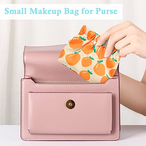 JOINDO Mini Makeup Bag, 2PCS Pocket Cosmetic Bag, Waterproof Printed Floral Makeup Pouch, Small Makeup Bag for Purse Travel Makeup Organizer Bag for Lipstick Headphones Jewelry (Orange&Apricot)