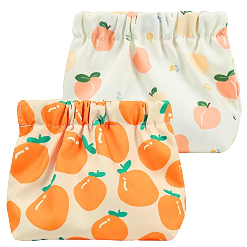 JOINDO Mini Makeup Bag, 2PCS Pocket Cosmetic Bag, Waterproof Printed Floral Makeup Pouch, Small Makeup Bag for Purse Travel Makeup Organizer Bag for Lipstick Headphones Jewelry (Orange&Apricot)