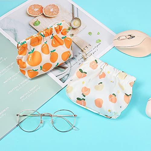 JOINDO Mini Makeup Bag, 2PCS Pocket Cosmetic Bag, Waterproof Printed Floral Makeup Pouch, Small Makeup Bag for Purse Travel Makeup Organizer Bag for Lipstick Headphones Jewelry (Orange&Apricot)