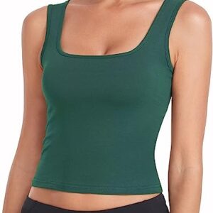 Porvike Crop Tops for Women Workout Tank Top Cropped Sleeveless Shirts Square Neck Tanks Basic Gym Exercise Clothes 3 Pack Coral/Beige/Emerald Green S