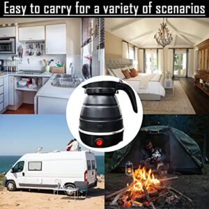 VANZO Foldable Electric Travel Kettle - Portable and Convenient Silicone Collapsible Water Boiler and Tea Pot for Camping - Easy Storage with Detachable Power Cord (Black) , (WHH-649)