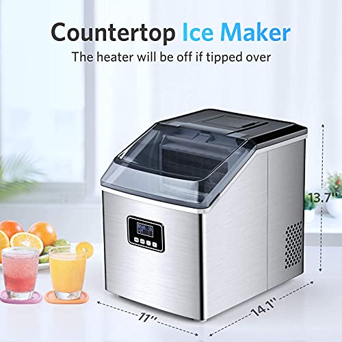 Ice Makers Countertop, 40Lbs/24H, 24pcs Ice Cubes Ready in 13 Mins, FREE VILLAGE Portable Ice Machine with Self-Cleaning, Timer, Quiet & Easy to Use, Ice Maker Ideal for Home/Kitchen/Office/Bar/Party