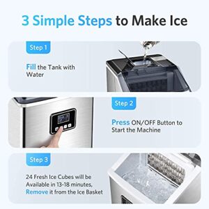 Ice Makers Countertop, 40Lbs/24H, 24pcs Ice Cubes Ready in 13 Mins, FREE VILLAGE Portable Ice Machine with Self-Cleaning, Timer, Quiet & Easy to Use, Ice Maker Ideal for Home/Kitchen/Office/Bar/Party