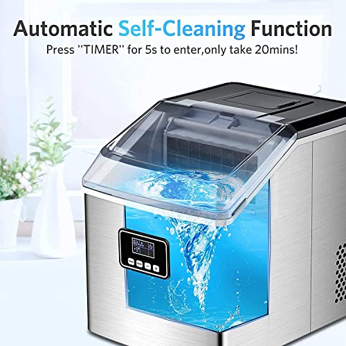 Ice Makers Countertop, 40Lbs/24H, 24pcs Ice Cubes Ready in 13 Mins, FREE VILLAGE Portable Ice Machine with Self-Cleaning, Timer, Quiet & Easy to Use, Ice Maker Ideal for Home/Kitchen/Office/Bar/Party