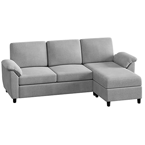 Meilocar Sofa Couch, 79" Sectional Convertible L Shaped Couch with Reversible Ottoman, 3-Seat Sofa Sectional with Removable Armrest for Living Room, Apartment, Small Space, Light Grey