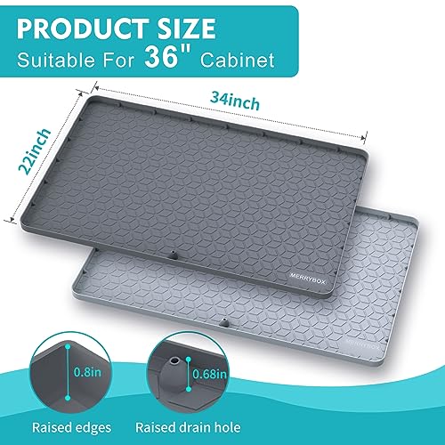 Under Sink Mat for Kitchen Cabinet Waterproof, 34" x 22" Silicone Under Sink Liner Protector Multipurpose, Under Sink Drip Tray Fits 36'' Cabinet, Thick Edge Cabinet Mat with Drain Hole- Dark Grey