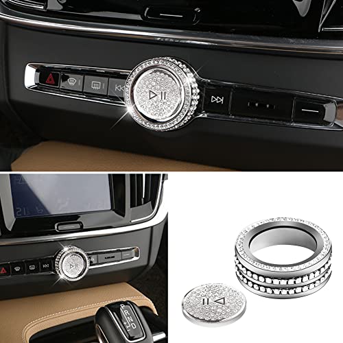 yboueo 2pcs Bling Crystal Control Sound Switch Knob Head Decorative Sequin Cap Cover Decal Trim Fit for Volvo S60 V60 2023-2020/ XC60 2023-2018/ XC90 2023-2015/ S90 /V90