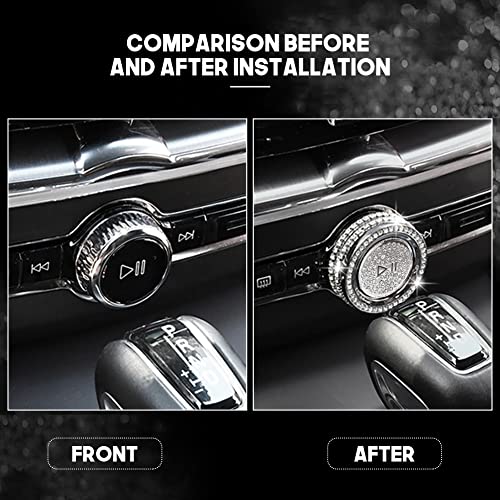 yboueo 2pcs Bling Crystal Control Sound Switch Knob Head Decorative Sequin Cap Cover Decal Trim Fit for Volvo S60 V60 2023-2020/ XC60 2023-2018/ XC90 2023-2015/ S90 /V90