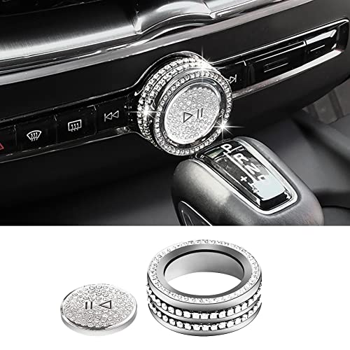 yboueo 2pcs Bling Crystal Control Sound Switch Knob Head Decorative Sequin Cap Cover Decal Trim Fit for Volvo S60 V60 2023-2020/ XC60 2023-2018/ XC90 2023-2015/ S90 /V90