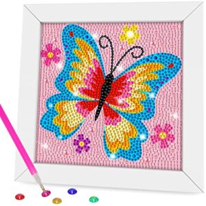 qeuoyss diamond painting kit for kids with wooden frame art and crafts for kids ages 6-8 -10-12 easy to diy diamond art for kids and adult beginners home wall decoration (butterfly)