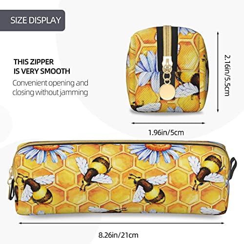 IMPCOKRU Small Pencil Bag Study Pencil Bag Key Pouch,Honeybee and Golden Hive,Stationery Storage Pencil Case for School Office Travel