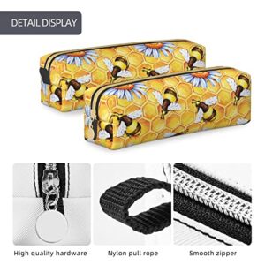 IMPCOKRU Small Pencil Bag Study Pencil Bag Key Pouch,Honeybee and Golden Hive,Stationery Storage Pencil Case for School Office Travel