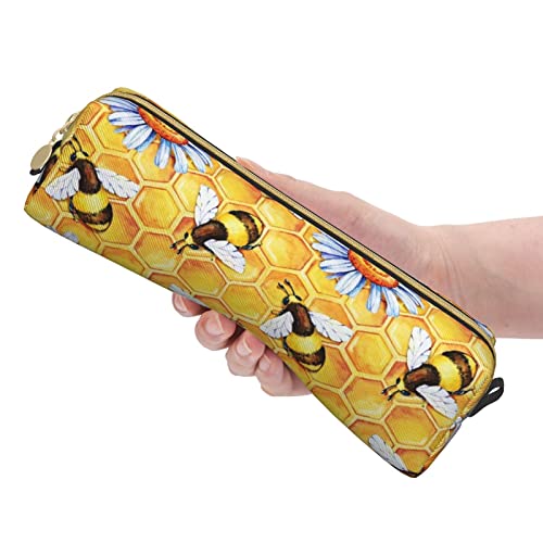 IMPCOKRU Small Pencil Bag Study Pencil Bag Key Pouch,Honeybee and Golden Hive,Stationery Storage Pencil Case for School Office Travel