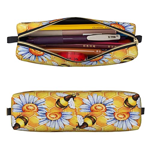 IMPCOKRU Small Pencil Bag Study Pencil Bag Key Pouch,Honeybee and Golden Hive,Stationery Storage Pencil Case for School Office Travel