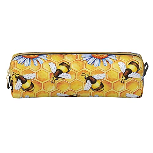 IMPCOKRU Small Pencil Bag Study Pencil Bag Key Pouch,Honeybee and Golden Hive,Stationery Storage Pencil Case for School Office Travel